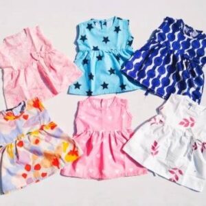 Baby girl summer frocks pack of 5 random designs Stylish printed frocks for baby girls Cute baby girl casual summer dresses Premium quality baby frocks set Soft and comfortable baby girl frocks Colorful summer dresses for kids Trendy printed frocks for little girls
