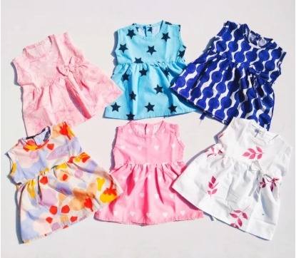 Baby girl summer frocks pack of 5 random designs Stylish printed frocks for baby girls Cute baby girl casual summer dresses Premium quality baby frocks set Soft and comfortable baby girl frocks Colorful summer dresses for kids Trendy printed frocks for little girls