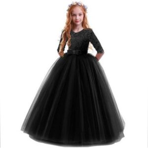 Black Net Maxi Dress for Baby Girls – Elegant Party Wear Dress