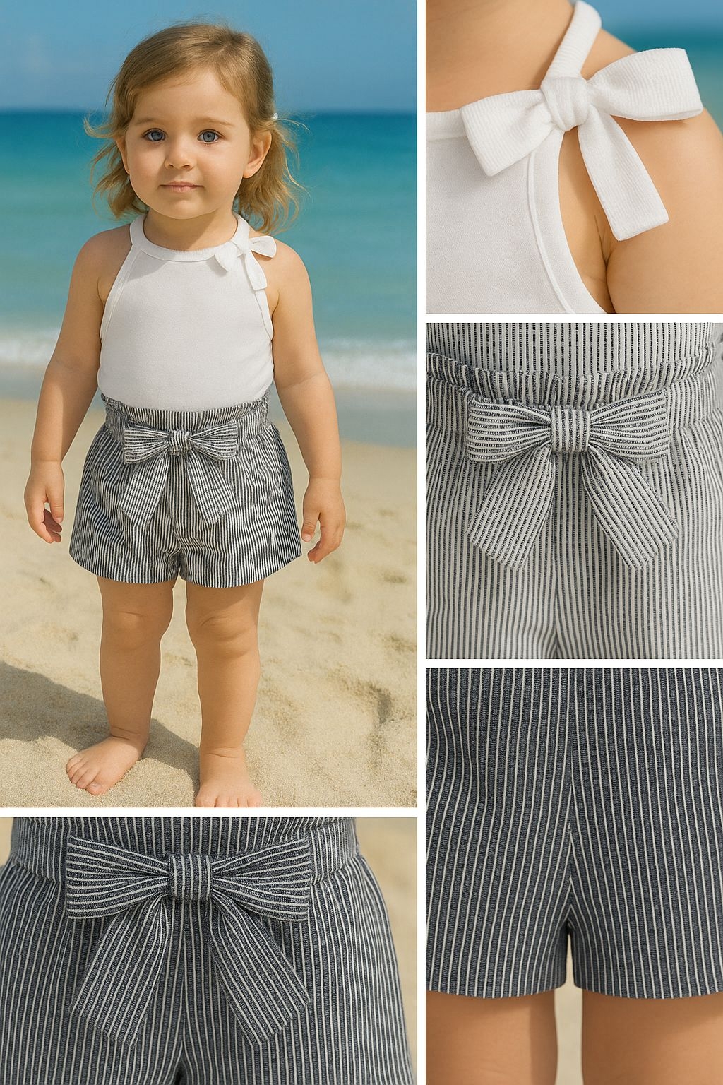 M.Meeraki Baby Girl Eid Dress – Pure Cotton White Shirt & Black Shorts